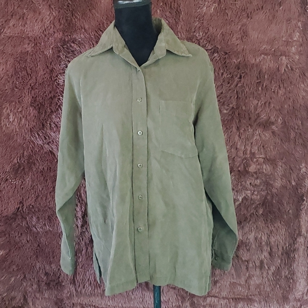 Chandler Hill Button One Pocket Suede Like Blouse